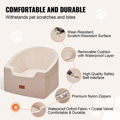 small dog in travel booster bed for car – washable and portable design