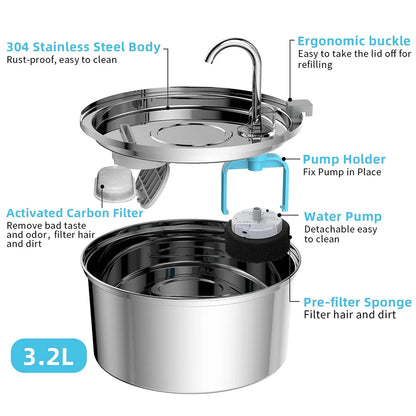 Quiet Stainless Pet Water Fountain