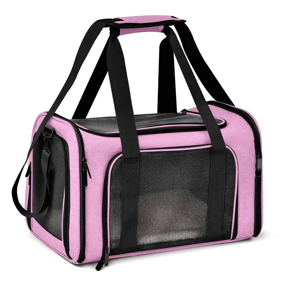 Travel Pet Carriers for Cats and Puppies – Lightweight, Collapsible, and Airline Approved Pink
