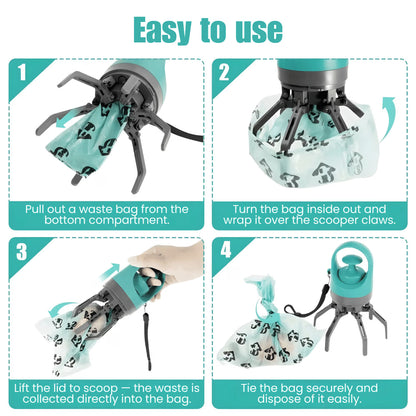 Step-by-step guide on how to use a pet waste bag dispenser with text instructions.